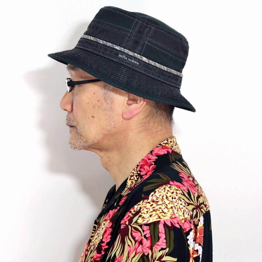 サファリ帽子 春夏帽子 つば上げ下げ可 ウォッシュド加工 ミラショーン バケットハット メンズ 紳士 帽子屋 折りたたみ可能 milaschon 日本製 黒 ブラック [ bucket hat ] イタリアブランド 春の帽子 夏の帽子 父の日 贈り物 ギフト包装 敬老の日 mila schon（ミラショーン） サファリ 帽子 春夏 つば上げ下げ可