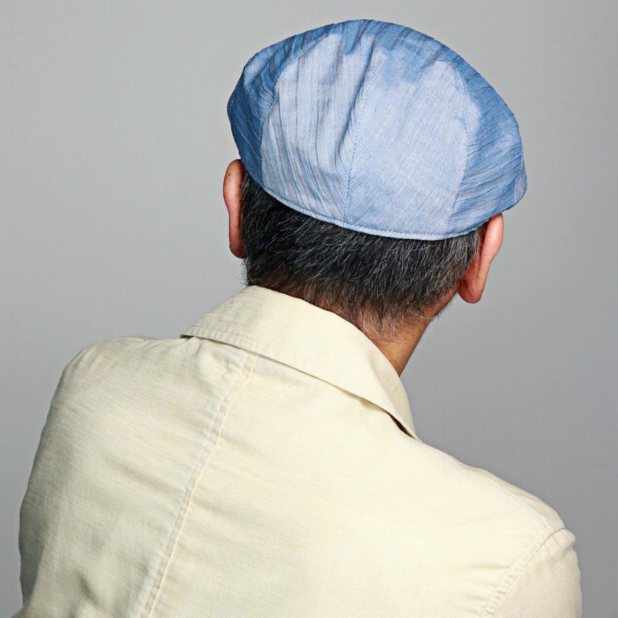 ハンチング 小千谷縮 日本製 ヘリンボン マルゼ サイズ調整付 メンズ