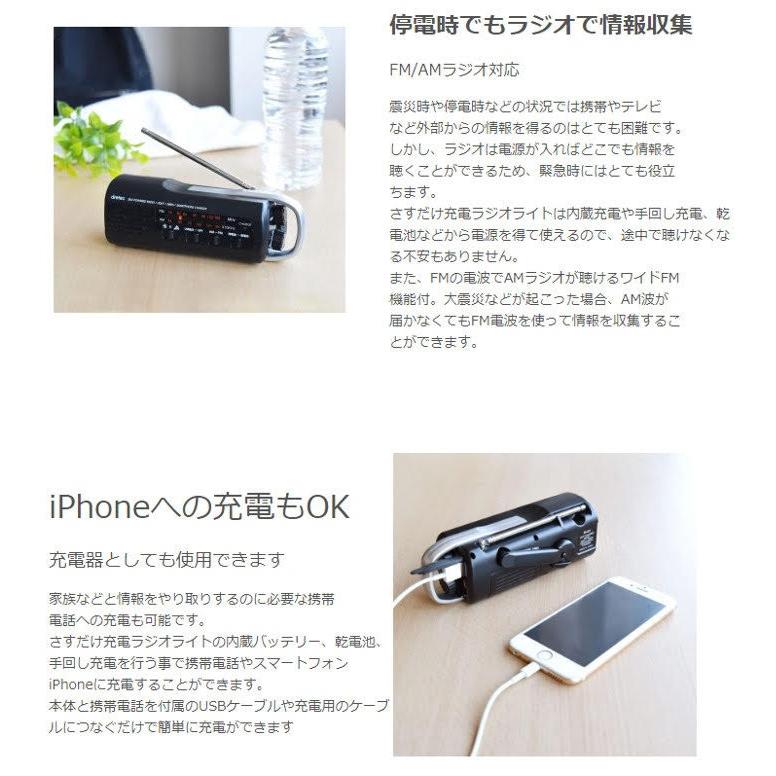 ドリテック dretec 多機能ラジオライト 手回し懐中電灯 PR-321BK
