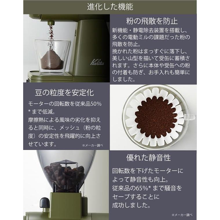 Kalita カリタ 電動コーヒーミル ネクストG2 KCG-17 ブルー カーキ 2色からご選択 コーヒーグラインダー 簡単お手入れ 静音  静電気除去装置搭載 新品 送料無料の画像
