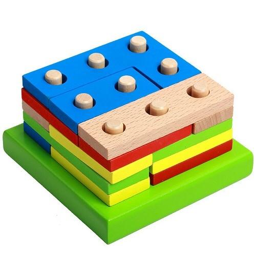 早期知育玩具 円柱差し 構成遊び カラフルブロック 型枠差し 木製 教材