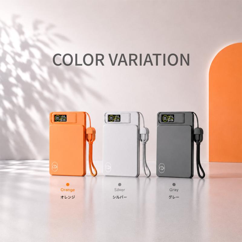 エレメント 準固体モバイルバッテリー/薄型8000mAh/残量%表示/MagSafe