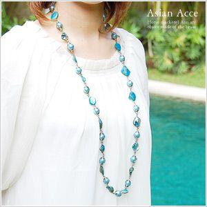 アジアン雑貨 天然シェルを使ったマリンブルーのロングネックレス アジア工房 10070 | ブランド登録なし | 01