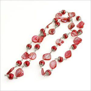 アジアン雑貨 天然シェルを使ったレッドカラーのロングネックレス アジア工房 10071 | ブランド登録なし | 03