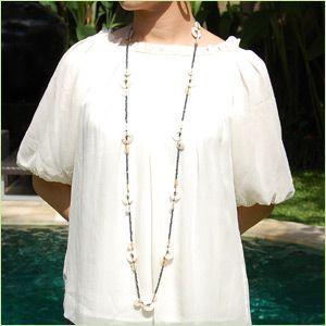 アジアン雑貨 シェルとビーズのロングネックレス ネイビー アジア工房 10079 | ブランド登録なし