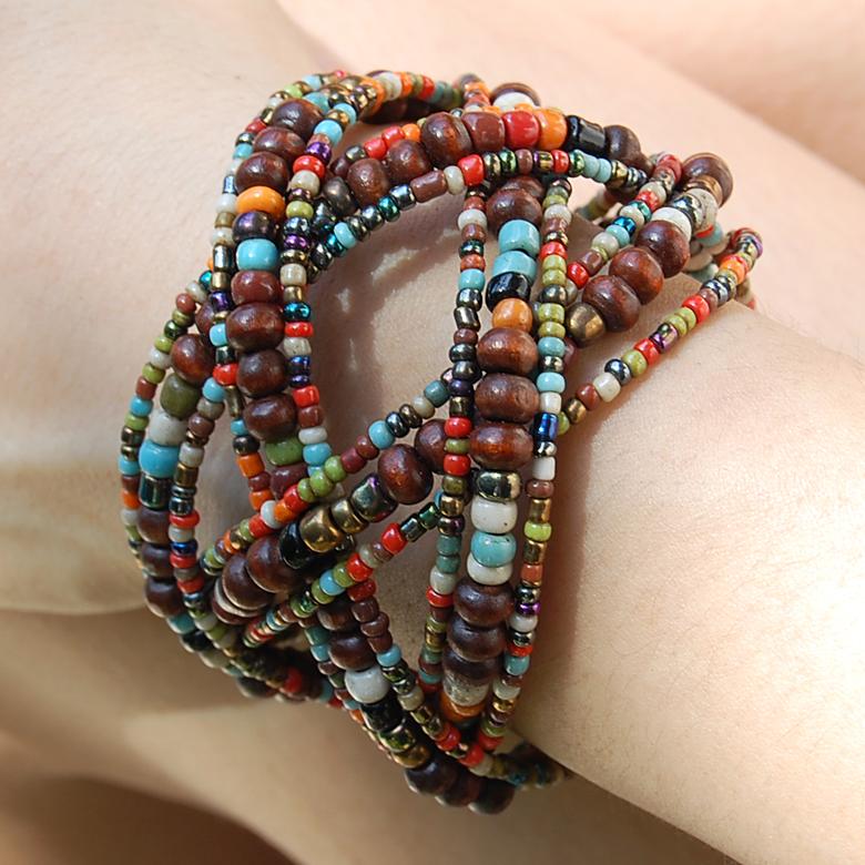 アジアン雑貨 南国リゾートの雰囲気漂うビーズのクロスバングル ミックス アジア工房 10097 | ブランド登録なし