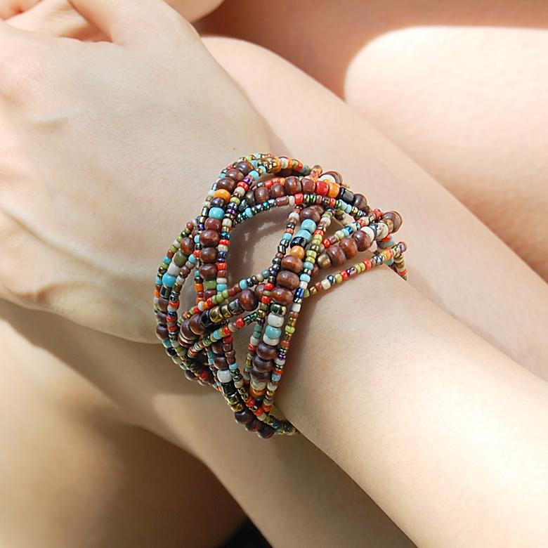 アジアン雑貨 南国リゾートの雰囲気漂うビーズのクロスバングル ミックス アジア工房 10097 | ブランド登録なし | 02