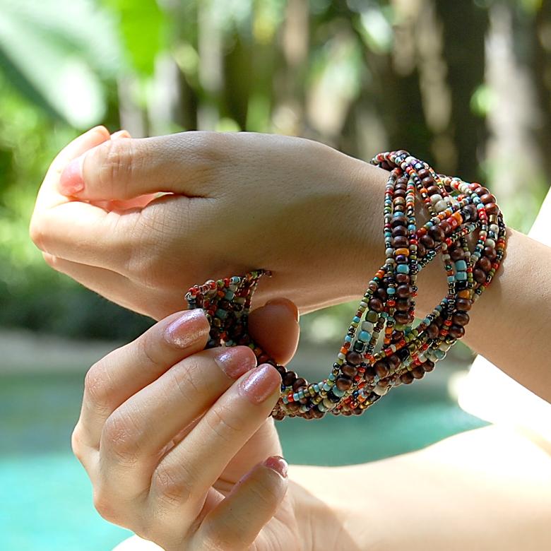 アジアン雑貨 南国リゾートの雰囲気漂うビーズのクロスバングル ミックス アジア工房 10097 | ブランド登録なし | 05