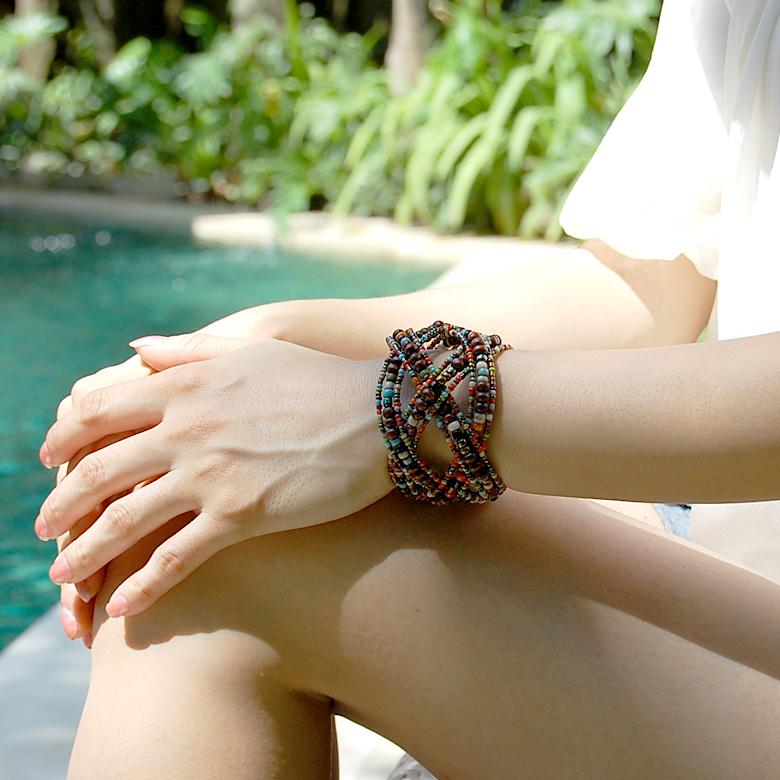 アジアン雑貨 南国リゾートの雰囲気漂うビーズのクロスバングル ミックス アジア工房 10097 | ブランド登録なし | 07