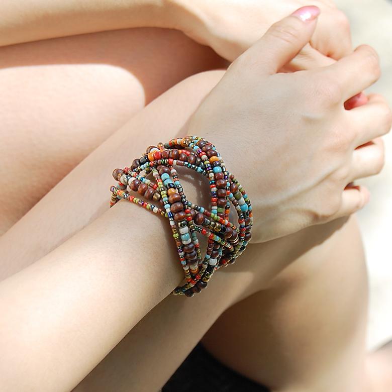 アジアン雑貨 南国リゾートの雰囲気漂うビーズのクロスバングル ミックス アジア工房 10097 | ブランド登録なし | 08