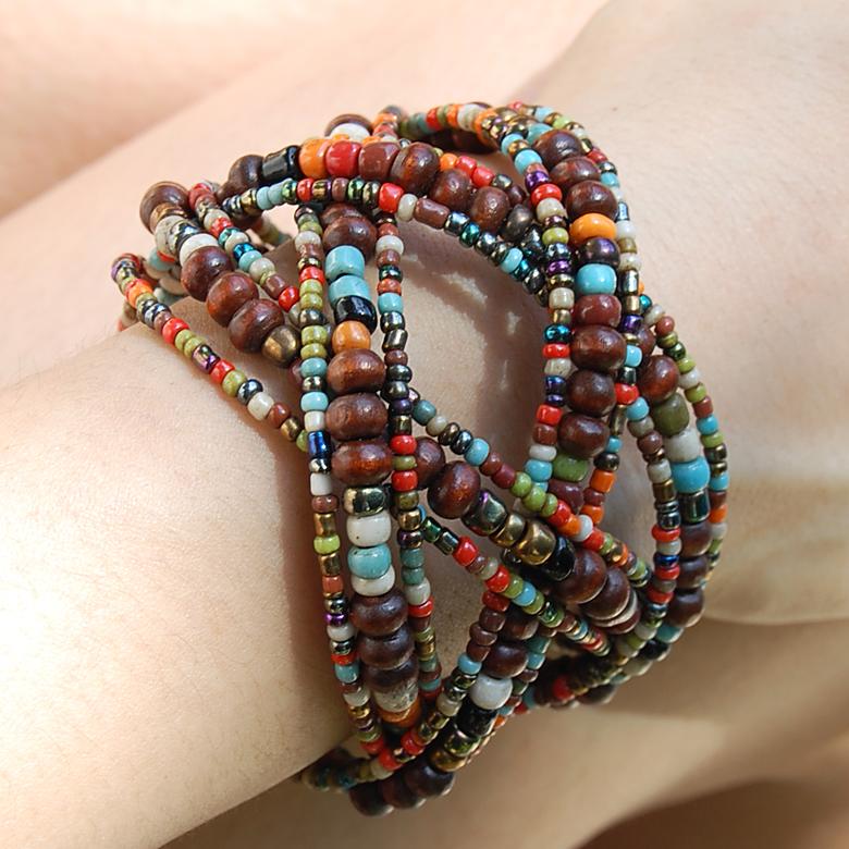 アジアン雑貨 南国リゾートの雰囲気漂うビーズのクロスバングル ミックス アジア工房 10097 | ブランド登録なし | 09