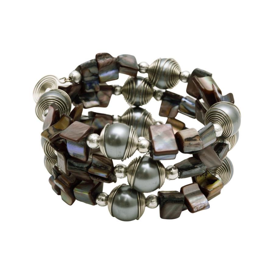 ブレスレット レディース 巻きつけ バングル シェル 天然石 ブラック バリ島 アジアン アクセサリー ハンドメイド 貝殻 10102 | ブランド登録なし | 10