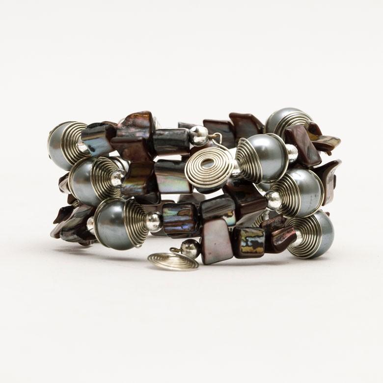 ブレスレット レディース 巻きつけ バングル シェル 天然石 ブラック バリ島 アジアン アクセサリー ハンドメイド 貝殻 10102 | ブランド登録なし | 07