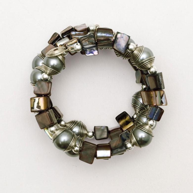 ブレスレット レディース 巻きつけ バングル シェル 天然石 ブラック バリ島 アジアン アクセサリー ハンドメイド 貝殻 10102 | ブランド登録なし | 08