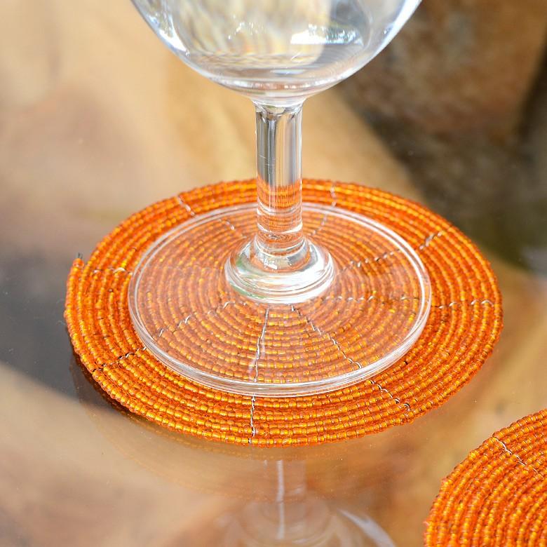 コースター ビーズ おしゃれ 円形 ラウンド 丸 オレンジ カフェ 店舗 ホテル 旅館 アジアン雑貨 アジア工房 10192-slv | ブランド登録なし
