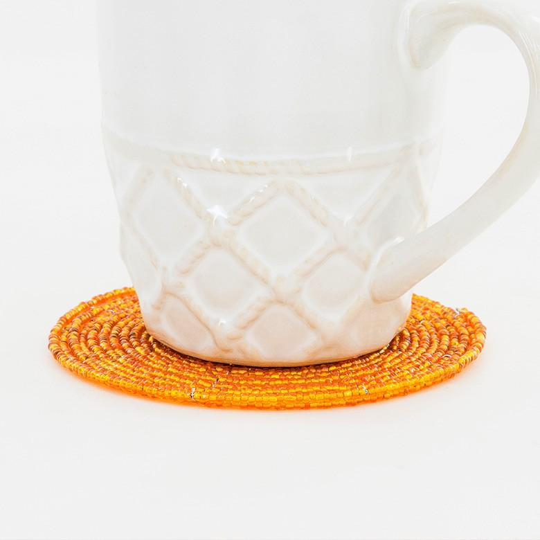 コースター ビーズ おしゃれ 円形 ラウンド 丸 オレンジ カフェ 店舗 ホテル 旅館 アジアン雑貨 アジア工房 10192-slv | ブランド登録なし | 01