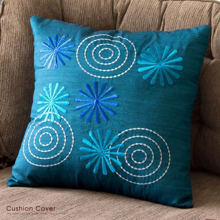 クッションカバー 40×40cm アジアン おしゃれ 正方形 刺繍 椅子 クッション モダン アジアン雑貨 バリ雑貨 ブルー 青 アジア工房 10271 | ブランド登録なし