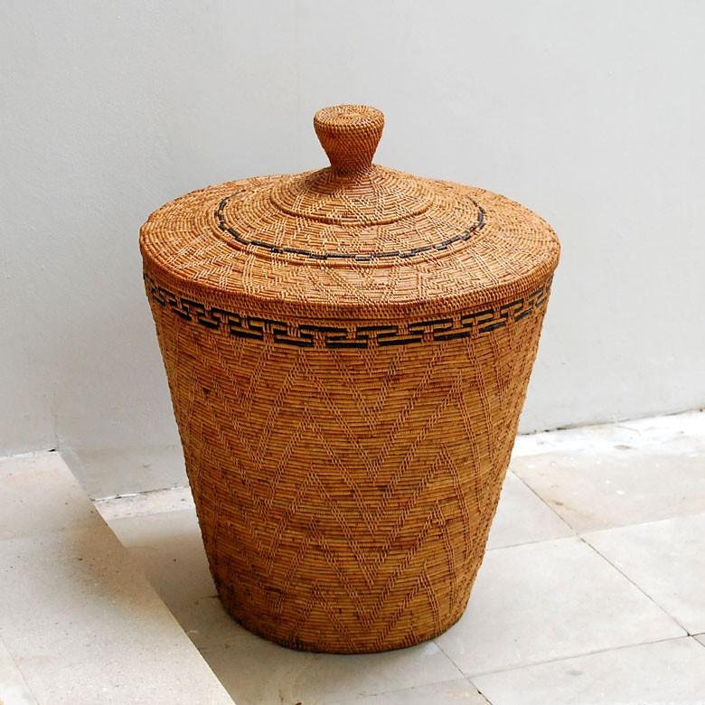バスケット 壺型 収納 かご フタ付き 収納バスケット 見えない 蓋付き おしゃれ 収納ケース 大容量 アジアン バリ アタ 雑貨 10291 | ブランド登録なし | 12