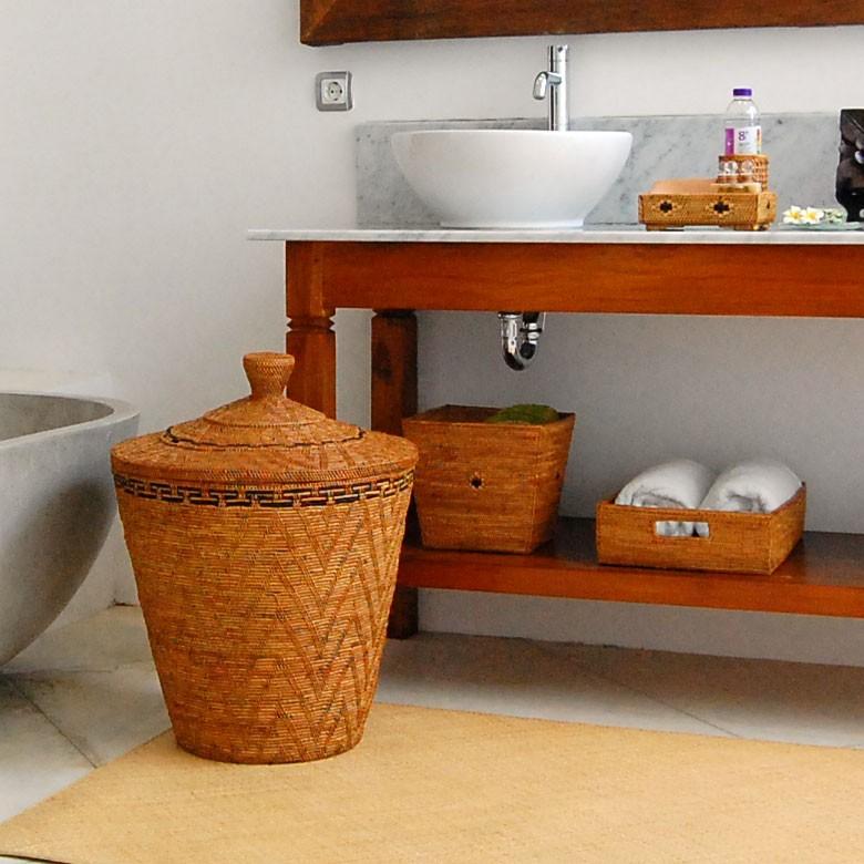 バスケット 壺型 収納 かご フタ付き 収納バスケット 見えない 蓋付き おしゃれ 収納ケース 大容量 アジアン バリ アタ 雑貨 10291 | ブランド登録なし | 06