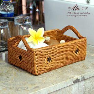 アジアン雑貨 アタ製取っ手付き小物入れバスケットトレイ アジア工房 10305 | ブランド登録なし | 01