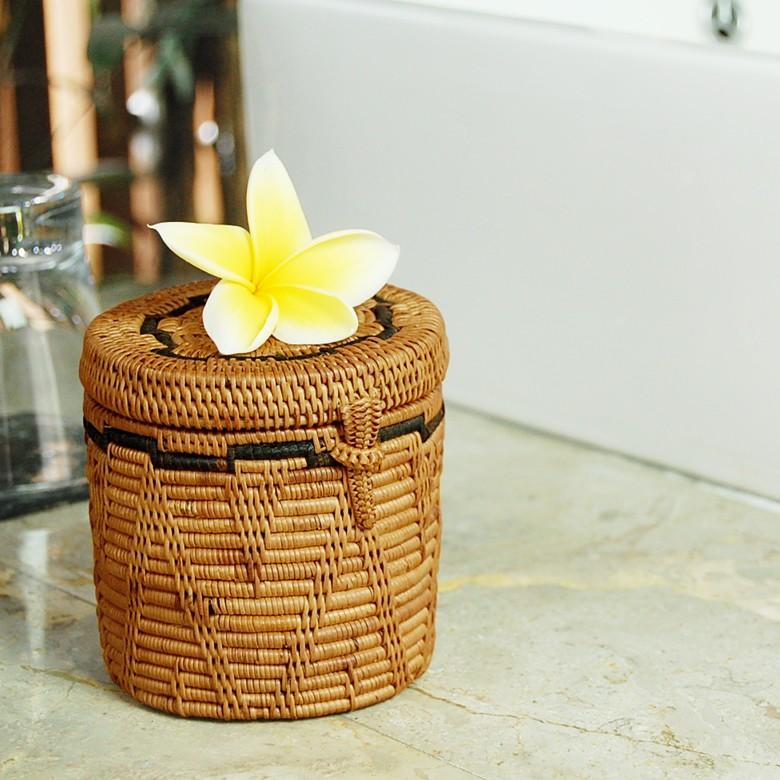 小物入れ 収納ケース かご トレイ アタ製 筒型 フタ付き バリ