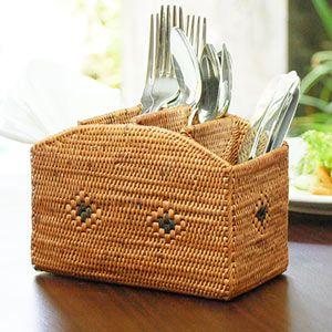 アタで編まれた収納ケース 間仕切り4分割 柄ありタイプ アジア工房 10315 | ブランド登録なし