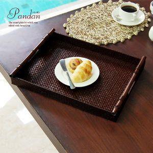 アジアン雑貨 パンダン製トレイ バンブーハンドル付き S アジア工房 10462 | ブランド登録なし | 01