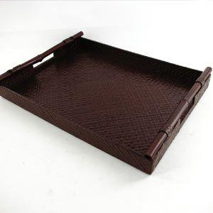 アジアン雑貨 パンダン製バンブーハンドル付きトレイＭ アジア工房 10463 | ブランド登録なし | 03