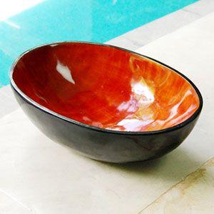 アジアン雑貨 ウッドの赤いスパボウル 楕円形 アジア工房 10480 | ブランド登録なし