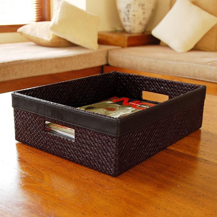 収納ボックス 収納 箱 収納ケース バスケット トレー ボックス パンダン 小物入れ 四角 ポイントレザー 雑貨 インテリア モダン おしゃれ アジア工房 10487 | ブランド登録なし