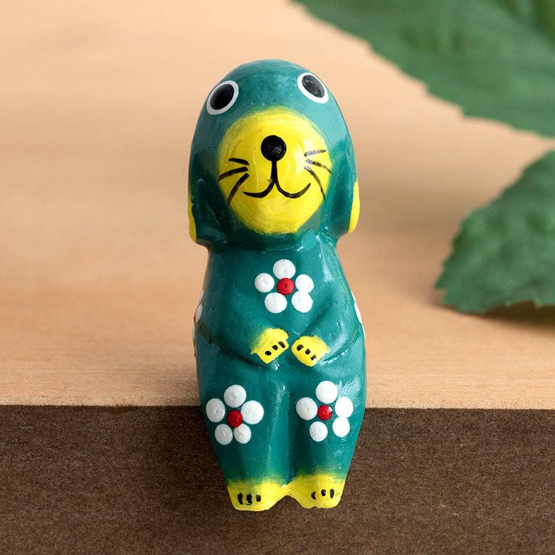 人形 木彫り 犬 置物 アジアン雑貨 カラフル 木製 バリ犬オブジェ 1匹