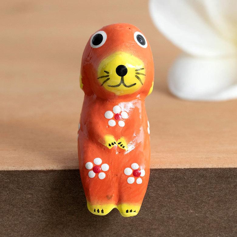 人形 木彫り 犬 置物 アジアン雑貨 カラフル 木製 バリ犬