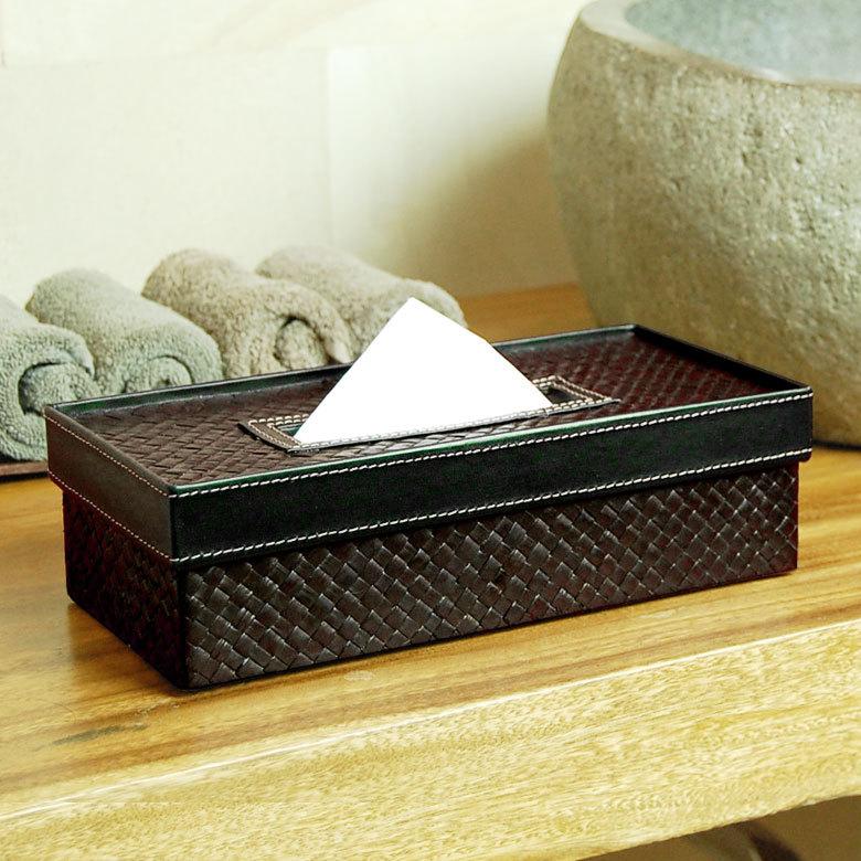 ティッシュケース パンダン フェイクレザー ティッシュケース ブラウン バリ雑貨 アジア雑貨 おしゃれ ティッシュカバー 10660 | ブランド登録なし | 10