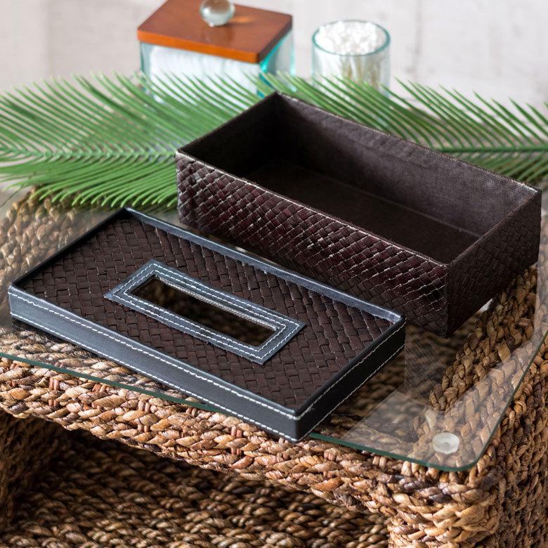 ティッシュケース パンダン フェイクレザー ティッシュケース ブラウン バリ雑貨 アジア雑貨 おしゃれ ティッシュカバー 10660 | ブランド登録なし | 11