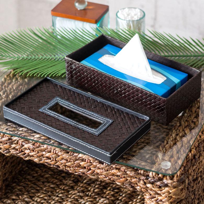 ティッシュケース パンダン フェイクレザー ティッシュケース ブラウン バリ雑貨 アジア雑貨 おしゃれ ティッシュカバー 10660 | ブランド登録なし | 12
