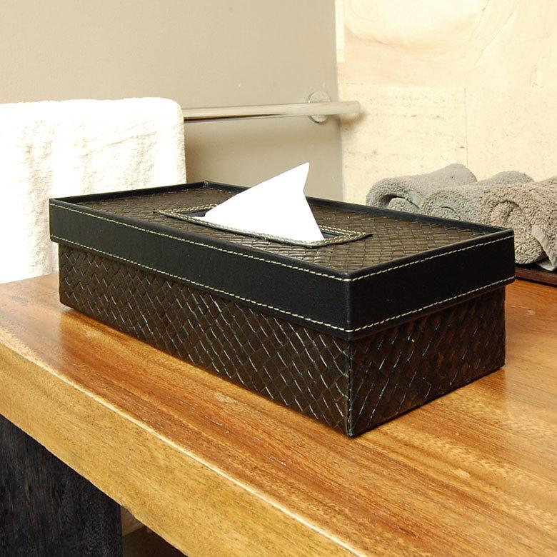 ティッシュケース パンダン フェイクレザー ティッシュケース ブラウン バリ雑貨 アジア雑貨 おしゃれ ティッシュカバー 10660 | ブランド登録なし | 13