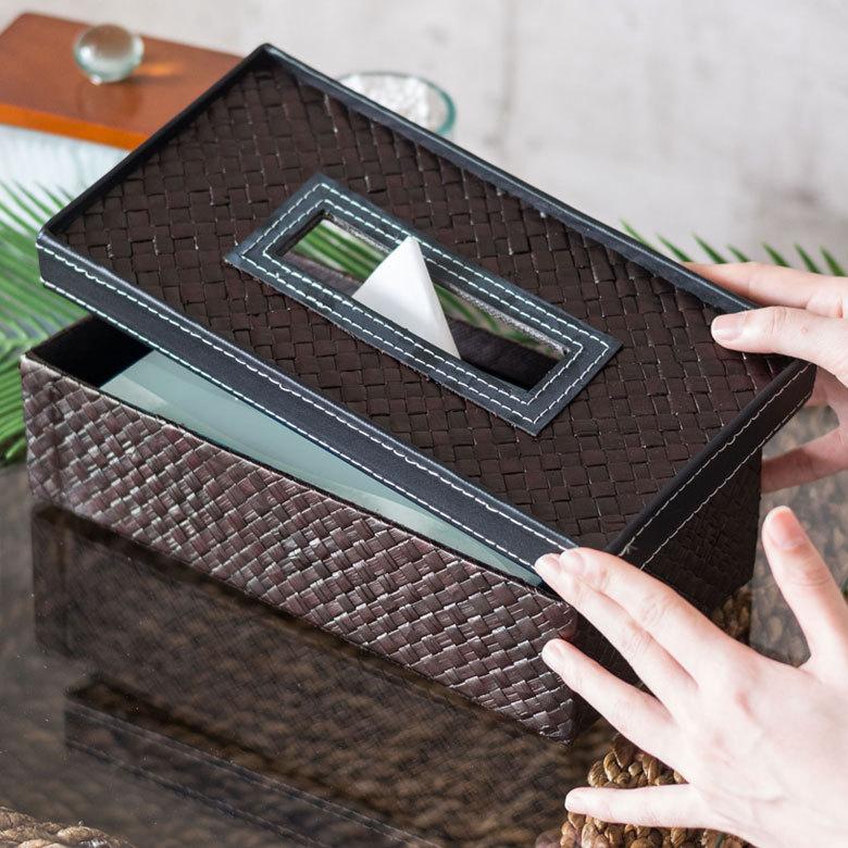 ティッシュケース パンダン フェイクレザー ティッシュケース ブラウン バリ雑貨 アジア雑貨 おしゃれ ティッシュカバー 10660 | ブランド登録なし | 03