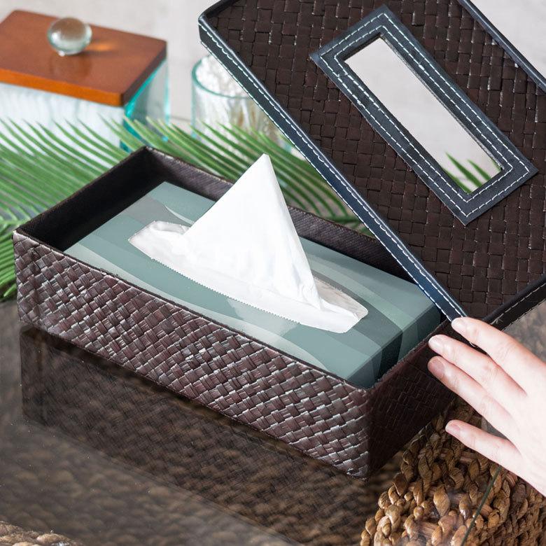 ティッシュケース パンダン フェイクレザー ティッシュケース ブラウン バリ雑貨 アジア雑貨 おしゃれ ティッシュカバー 10660 | ブランド登録なし | 04
