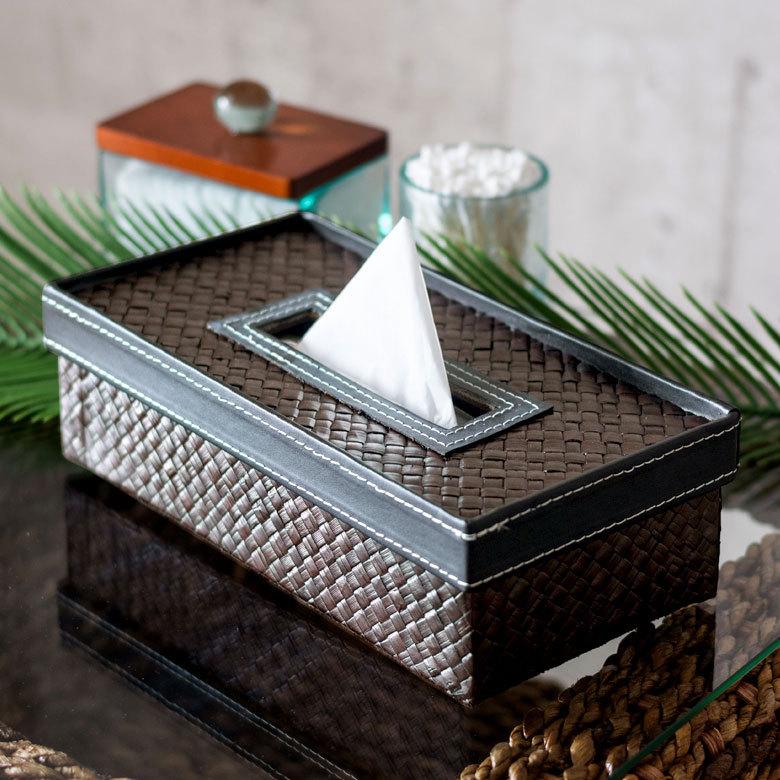 ティッシュケース パンダン フェイクレザー ティッシュケース ブラウン バリ雑貨 アジア雑貨 おしゃれ ティッシュカバー 10660 | ブランド登録なし | 06