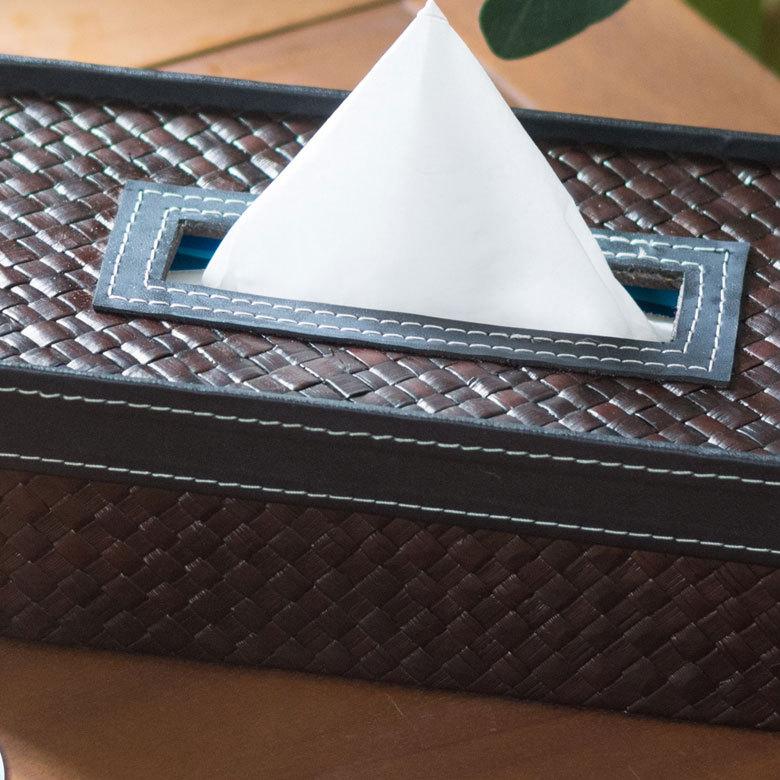 ティッシュケース パンダン フェイクレザー ティッシュケース ブラウン バリ雑貨 アジア雑貨 おしゃれ ティッシュカバー 10660 | ブランド登録なし | 07