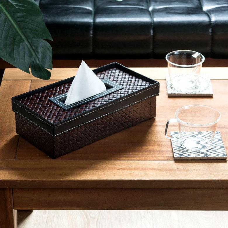 ティッシュケース パンダン フェイクレザー ティッシュケース ブラウン バリ雑貨 アジア雑貨 おしゃれ ティッシュカバー 10660 | ブランド登録なし | 08