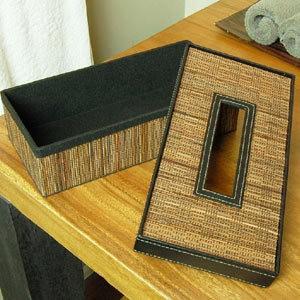 パームリディにフェイクレザーをデコレーションしたティッシュケース アジア工房 10662 | ブランド登録なし | 01