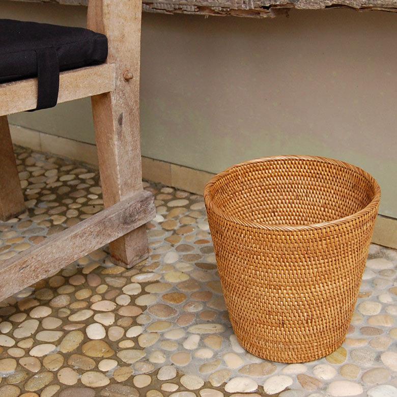 ラタンで編まれた丸いバスケット 丸形 円形 丸い 見えない ダストボックス くずかご ダストボックス ごみばこ 鉢カバー 縦型 アジアン 10687 | ブランド登録なし | 02