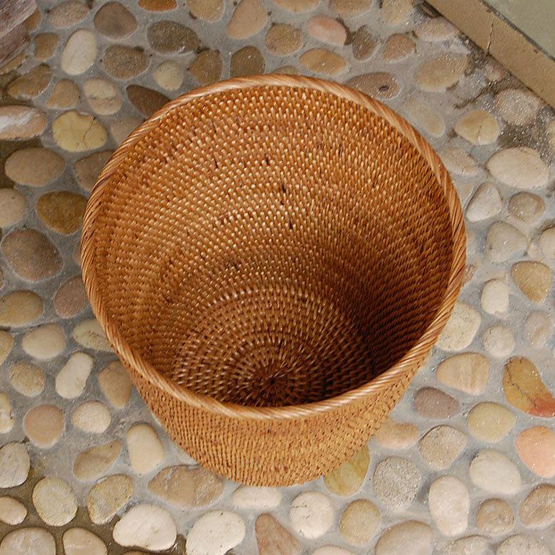ラタンで編まれた丸いバスケット 丸形 円形 丸い 見えない ダストボックス くずかご ダストボックス ごみばこ 鉢カバー 縦型 アジアン 10687 | ブランド登録なし | 04