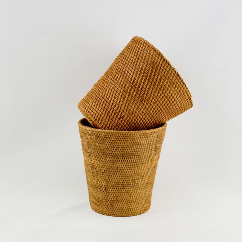 ラタンで編まれた丸いバスケット 丸形 円形 丸い 見えない ダストボックス くずかご ダストボックス ごみばこ 鉢カバー 縦型 アジアン 10687 | ブランド登録なし | 06