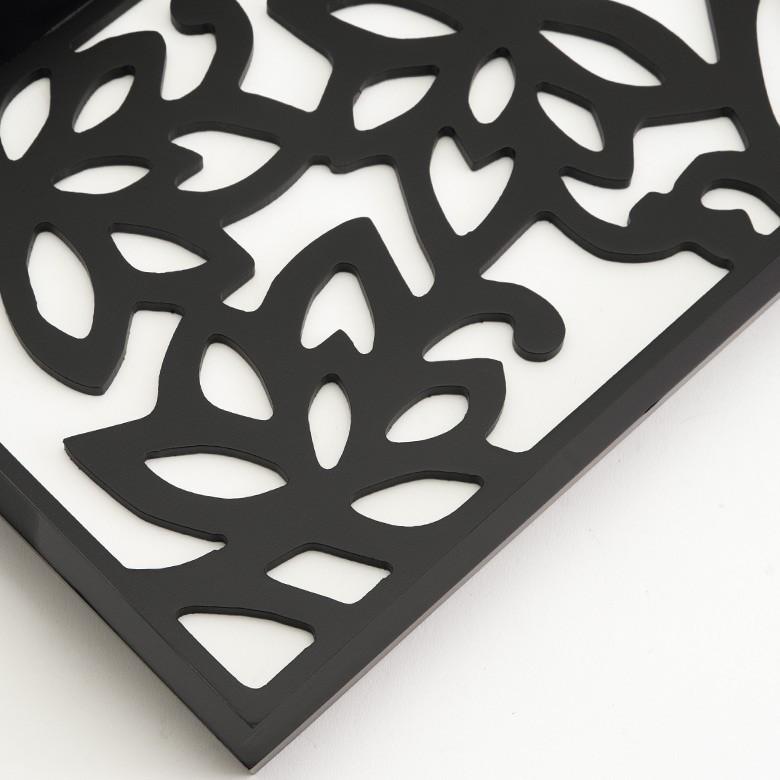 トレイ トレー お盆 収納 ロータス 花 透かし彫り風 彫刻風 アジアン キッチン雑貨 小物入れ 収納 木製 ウッド 長方形 アートパネル レリーフ  10772 | ブランド登録なし | 01