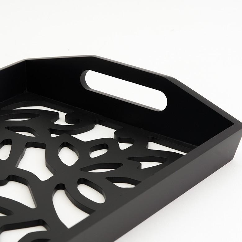 トレイ トレー お盆 収納 ロータス 花 透かし彫り風 彫刻風 アジアン キッチン雑貨 小物入れ 収納 木製 ウッド 長方形 アートパネル レリーフ  10772 | ブランド登録なし | 02