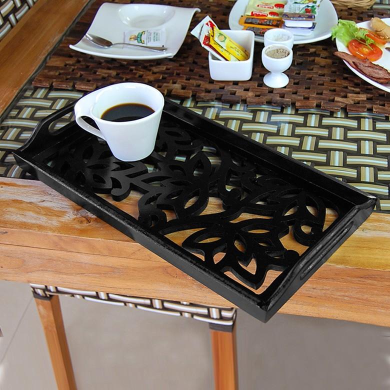 トレイ トレー お盆 収納 ロータス 花 透かし彫り風 彫刻風 アジアン キッチン雑貨 小物入れ 収納 木製 ウッド 長方形 アートパネル レリーフ  10772 | ブランド登録なし | 06