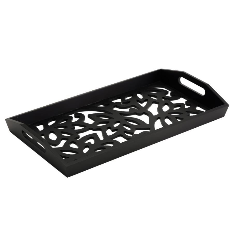 トレイ トレー お盆 収納 ロータス 花 透かし彫り風 彫刻風 アジアン キッチン雑貨 小物入れ 収納 木製 ウッド 長方形 アートパネル レリーフ  10772 | ブランド登録なし | 07