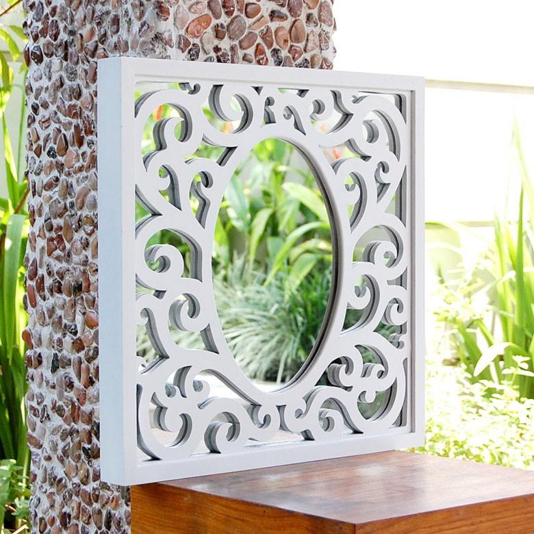 アジアン雑貨 オリエンタルな模様のアートミラー ホワイト 10806 | ブランド登録なし